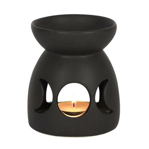 Oil Burner Triple Moon Black Warmer Reiki Healing Space Clearing Feng Shui-OsirisTradingUK