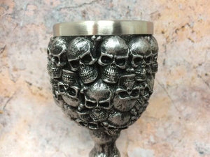 Silver Effect Skulls Goblet Chalice Drinking Cup Gothic Ornament Home Decoration-OsirisTradingUK