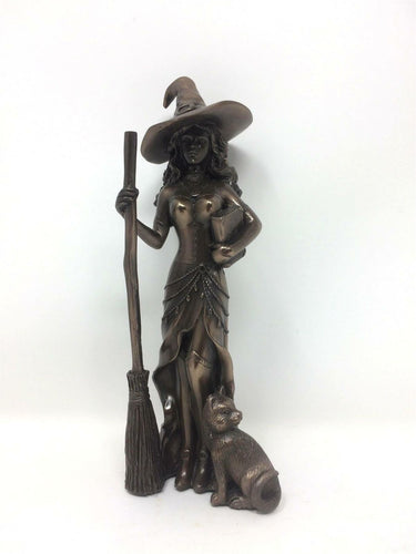 Bronze Witch Black Cat Sculpture Wiccan Ornament Pagan Figurine Altar Statue-OsirisTradingUK