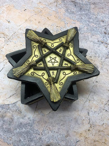 Pentagram Broom Altar Box Witch Witchcraft Spellcast Halloween Wicca Pagan Decor-OsirisTradingUK