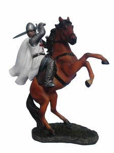 Templar Knight Armed with Sword on Horseback Ornament Medieval Figurine Statue