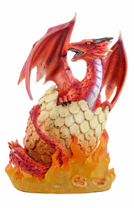 Red Fire Dragon and Egg Fantasy Sculpture Mythical Statue Ornament Gothic Gift