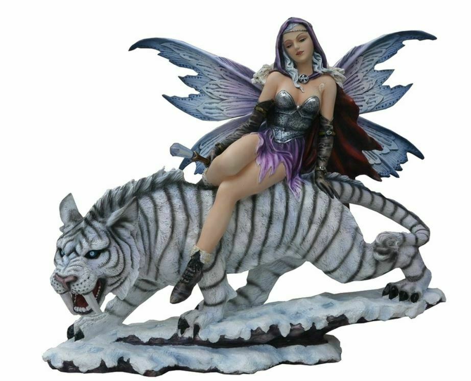 Large Fairy and White Tiger Sculpture Statue Mythical Creatures Figure Ornament