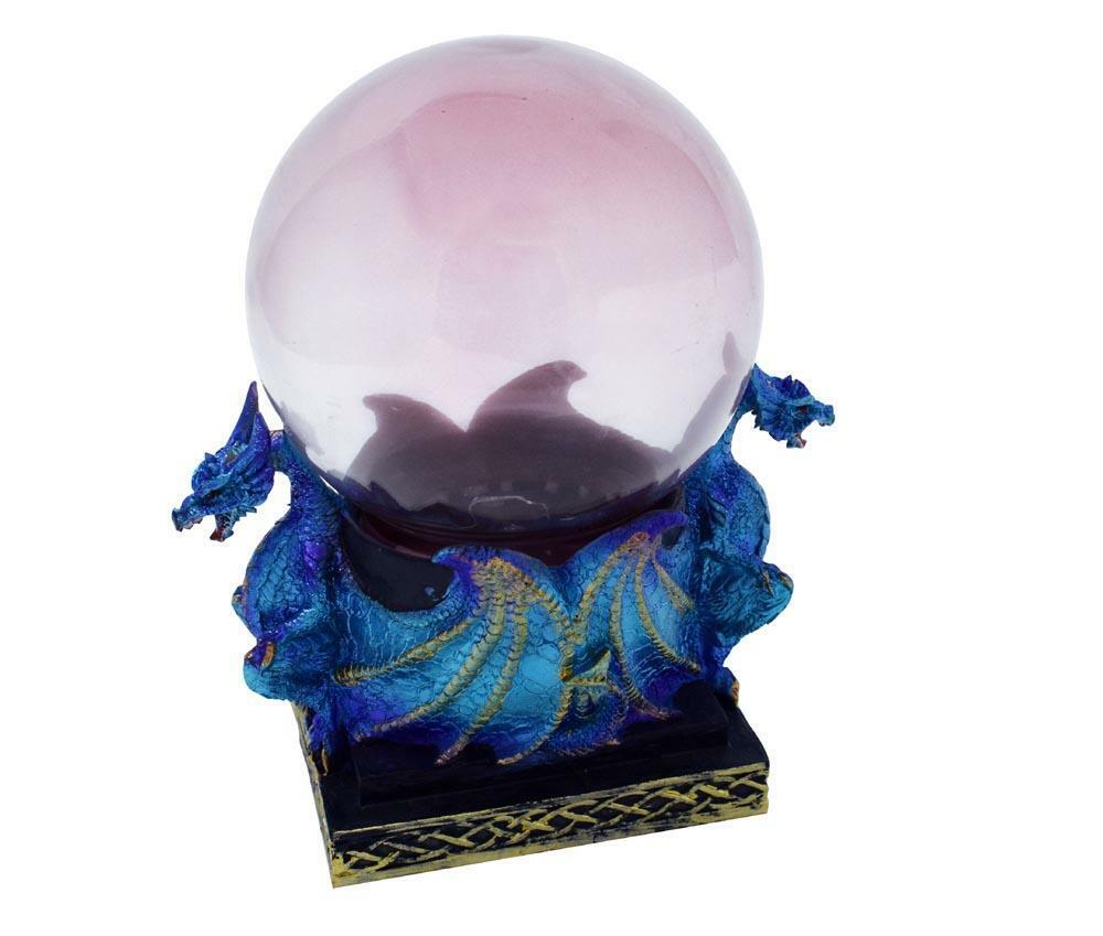 Blue Dragon Orb Guardians with LED Light Fantasy Sculpture Mythical Statue-OsirisTradingUK