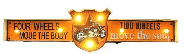Vintage Metal 3D LED Logo Sign Garage Motorcycle Man Cave Wall Plaque Decoration