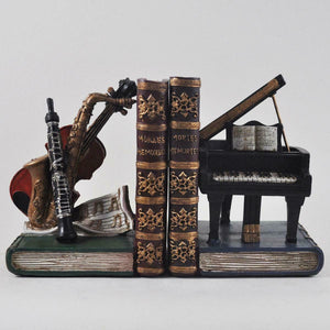 Musical Instruments Office School Desk Book Ends Decorative Bookshelf Organizers