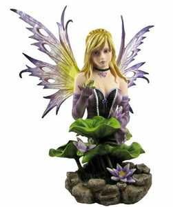 Large Amethyst Fairy and Frog Companion Sculpture Statue Mythical Creatures