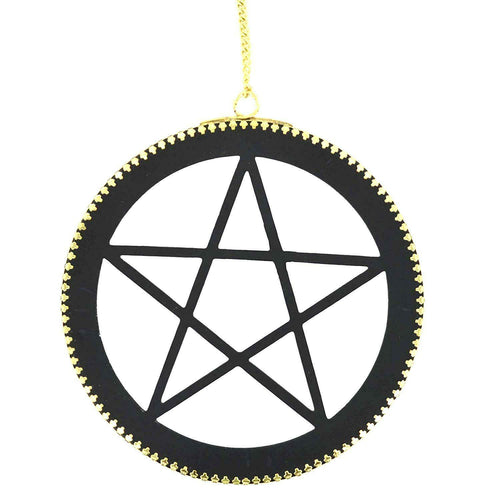 Pentagram Pagan Wall Plaque Mirror With Brass Chain Plaque Wiccan Supplies-OsirisTradingUK