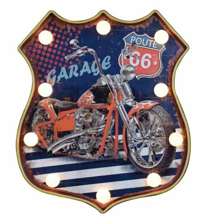 Vintage Metal 3D LED Logo Sign Route 66 Garage Motorcycle Man Cave Wall Plaque