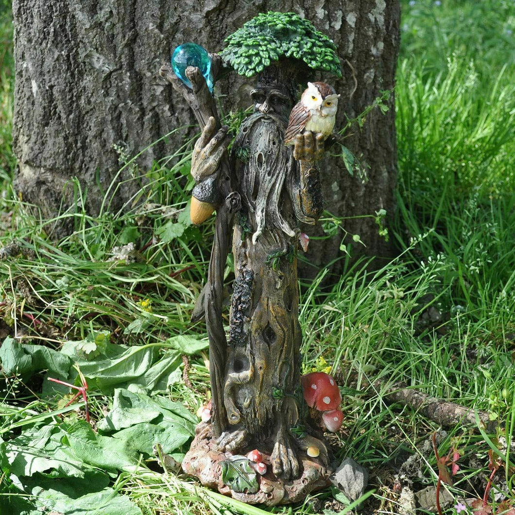 Tree Ent with Staff and Owl Greenman Garden Ornament Sculpture Lawn Decoration