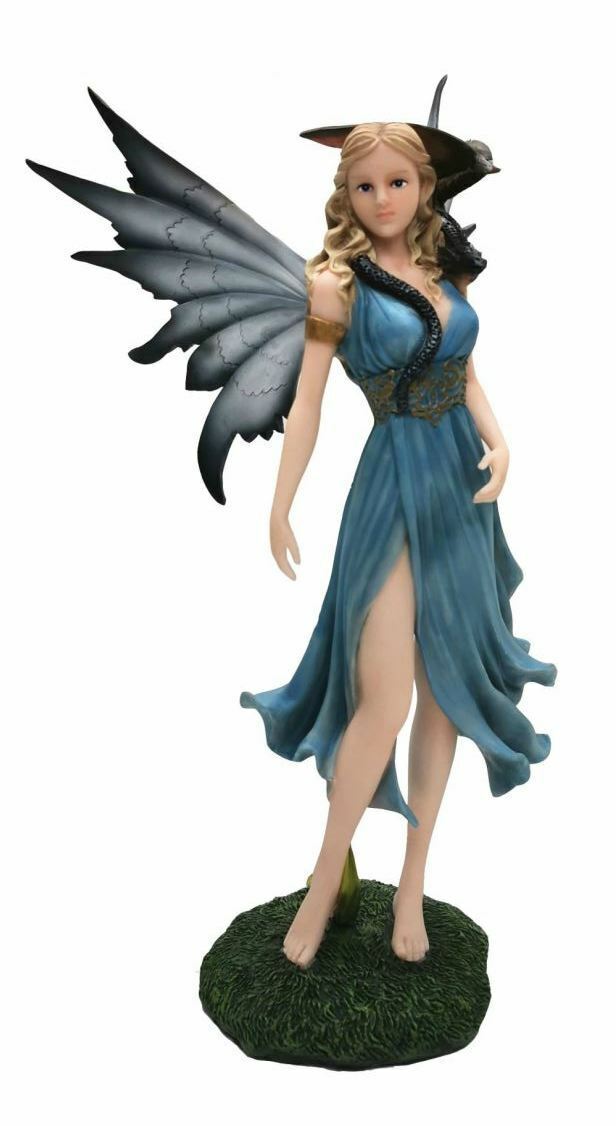 Fairy with Black Dragon Figurine Fantasy Fairies Figure Mythical Statue Gift-OsirisTradingUK