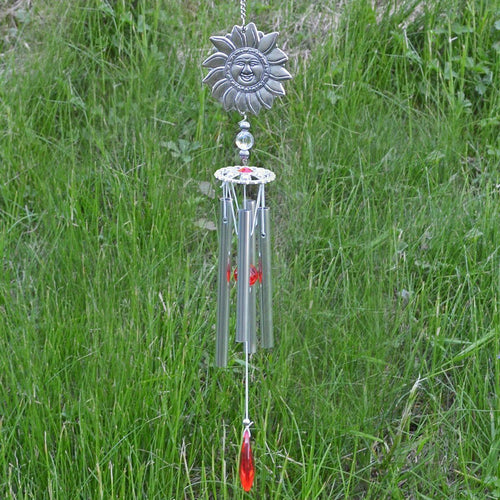 Sun Face Wind Chime with Gem Hanging Decor Metal Suncatcher Garden Decoration-OsirisTradingUK