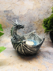 Silver Dragon Candle Holder Gothic Home Decor Figurine-OsirisTradingUK