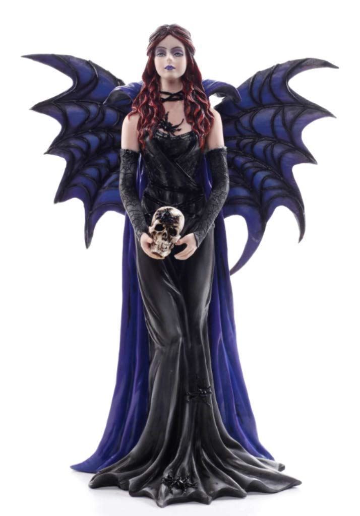 Gothic Dark Spider Fairy Fallen Angel Holding Skull Figurine Statue Ornament-OsirisTradingUK
