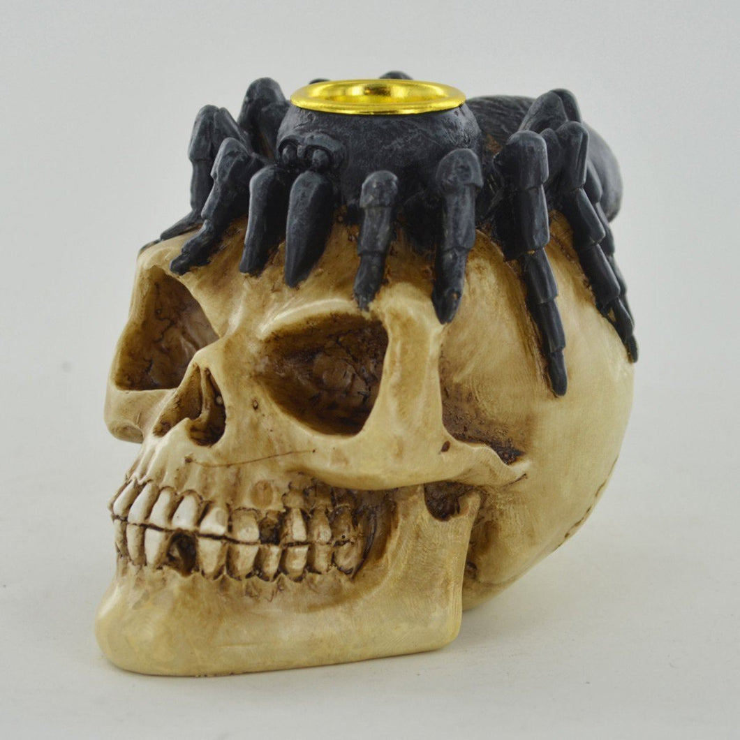 Spooky Skull Candle Holder - 11cm Resin Gothic Tea Light Holder, Creepy Tarantula Decor, Halloween Centerpiece, Unique Macabre Home Accent-OsirisTradingUK