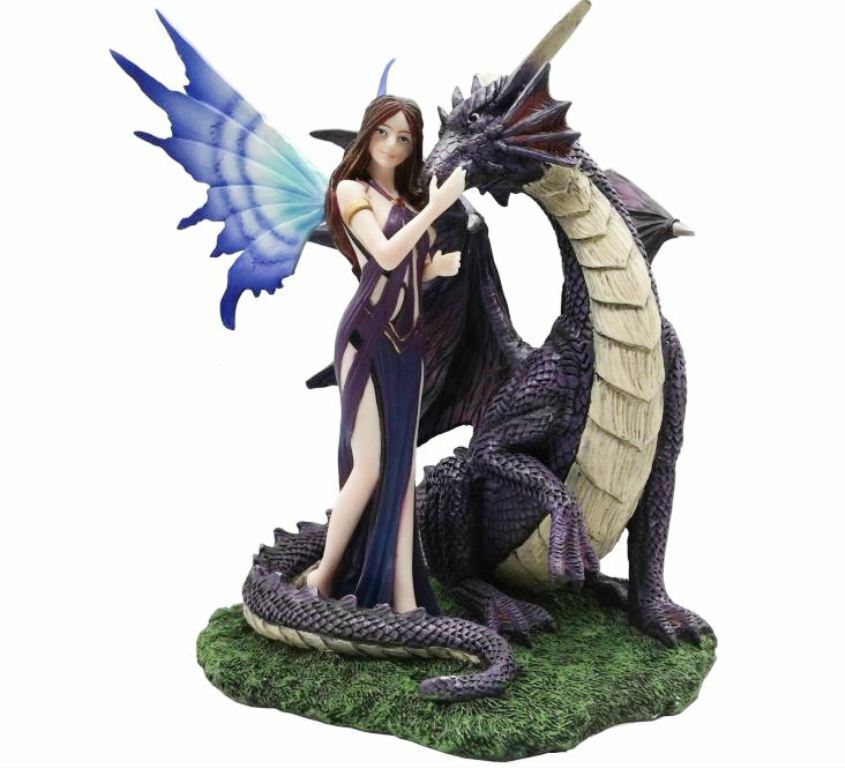 Dark Gothic Fairy with Dragon Sculpture Figurine Fantasy Fairies Figure Statue-OsirisTradingUK