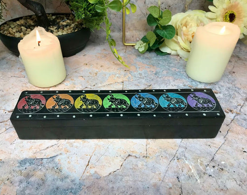 Soapstone Elephants Chakra Incense Box Secret Altar Decoration-OsirisTradingUK