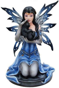 Dark Fairy with Black Cat Companion Figurine Fantasy Figure Mythical Sculpture-OsirisTradingUK