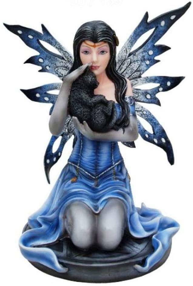 Dark Fairy with Black Cat Companion Figurine Fantasy Figure Mythical Sculpture-OsirisTradingUK