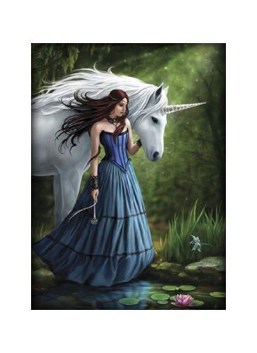 Contemplation White Unicorn and Maiden A4 Art Print Mounted on White A3 Card-OsirisTradingUK