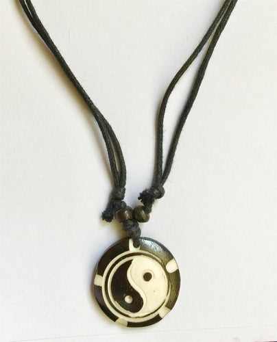 Hand Carved Tibetan Yin Yang Bone Pendant Necklace Buddhist-OsirisTradingUK
