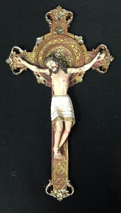 Gold Effect Crucifix Hanging Cross Resin Corpus Jesus Christ Religious Ornament