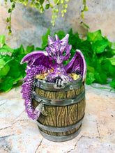 Load image into Gallery viewer, Purple Dragon in Barrel Money Box Piggy Bank Ornament Figure Dragons Collection-OsirisTradingUK
