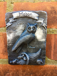 Mabon Owl Sabbat Silver Coloured Wall Plaque Pagan Wiccan Sculpture Ornament-OsirisTradingUK