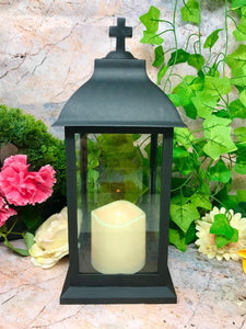 Flameless Lantern Grave Decoration Memorial Ornament with Cross