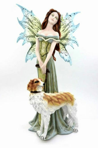 Large Standing Fairy with Pet Dog Statue Mythical Creatures Figure Sculpture-OsirisTradingUK