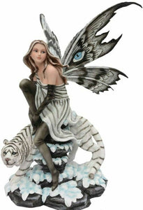 Large Fairy and Snow Tiger Companion Sculpture Statue Mythical Creatures Figure