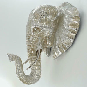 Elephant Head Wall Plaque Silver Effect Sculpture Home Decoration Ornament