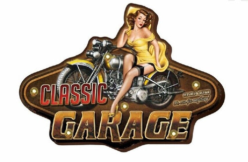 Vintage Metal 3D LED Logo Sign Classic Garage Motorbike Man Cave Wall Plaque-OsirisTradingUK