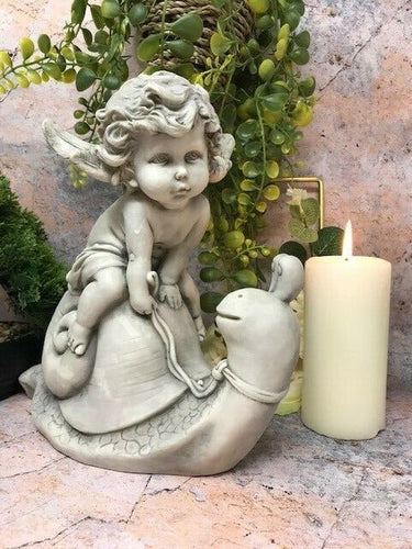 Guardian Angel Figurine Cherub Riding Snail Garden Ornament Sculpture Statue-Collectables:Fantasy, Myth & Magic:Mythical Creatures:Angels-OsirisTradingUK