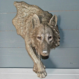 Large Antique Silver Effect Wolf Wall Plaque Bust Home Decor Sculpture or Gift-OsirisTradingUK