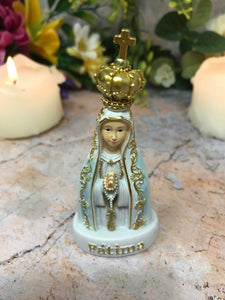 Blessed Virgin Mary Our Lady of Fatima White Statue Figurine Religious Sculpture