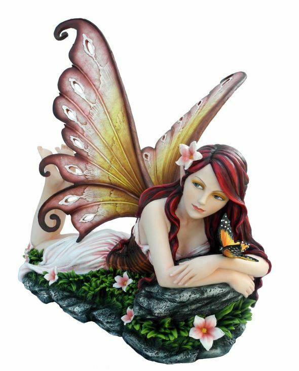 Large Flower Fairy and Butterfly Companion Sculpture Statue Mythical Creatures
