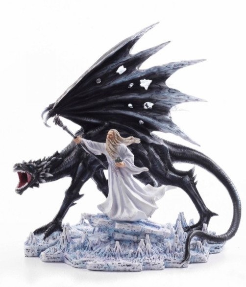 Large Dragon and Wizard Fantasy Sculpture Mythical Statue Ornament Gothic Gift