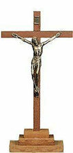 Load image into Gallery viewer, Wooden Freestanding Crucifix Cross Brass Corpus Religious Ornament-OsirisTradingUK
