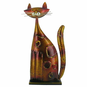 Orange Metal Cat Sculpture Statue Garden Ornament Home Decor Lawn Decoration