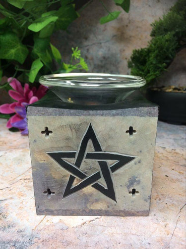 Soapstone Black Pentagram Oil Burner Aromatherapy Pagan Wicca Altar-OsirisTradingUK