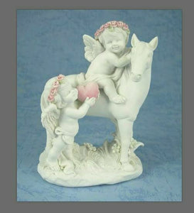 Guardian Angel Figurine Cherub with Horse Companion Statue Ornament Sculpture