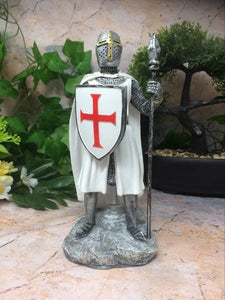 Templar Knight Standing with Spear and Shield Statue Ornament Medieval Sculpture-OsirisTradingUK