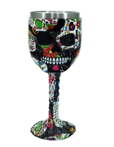 Floral Skull Goblet Gothic Sculpture Figure Ornament Office Shelf Decoration-OsirisTradingUK