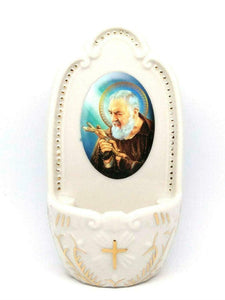 Porcelain St Padre Pio Holy Water Font 5" Religious Wall Decor Gift