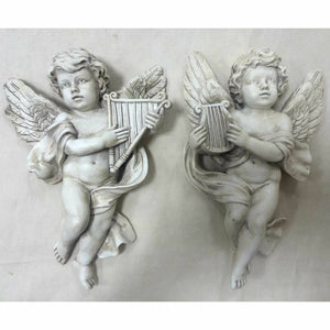 Vintage Cherub Pair with Harps Garden Ornaments Sculptures Frost Proof Angels