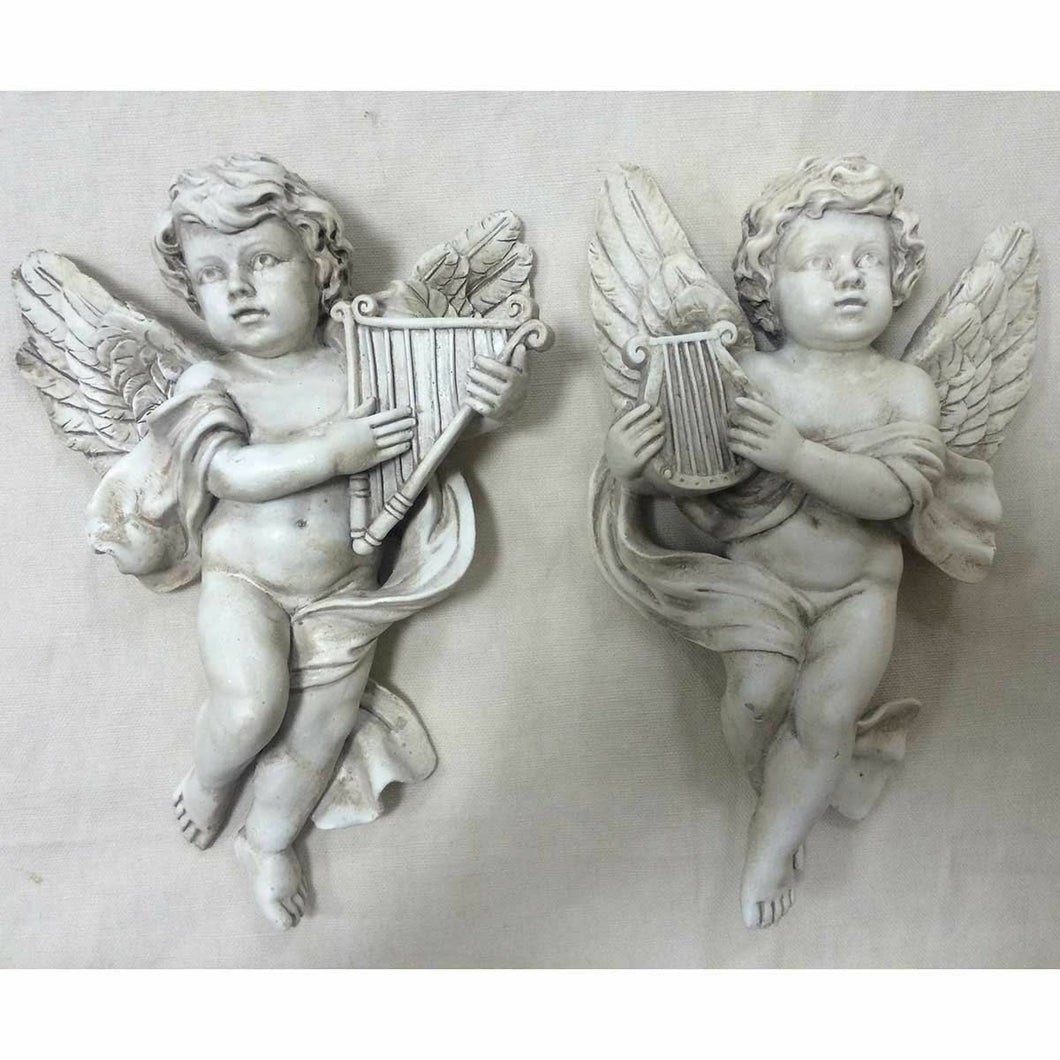 Vintage Cherub Pair with Harps Garden Ornaments Sculptures Frost Proof Angels