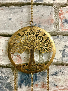 Tree of Life Brass Windchime Pagan Garden Ornament Wiccan Celtic Decoration-OsirisTradingUK