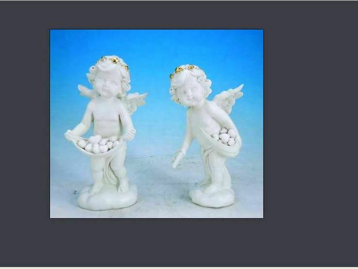 Pair of Guardian Angel Figurine Cherubs Holding Hearts Statue Ornament Sculpture