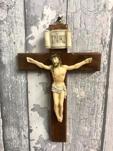 Wooden Crucifix Hanging Cross Resin Corpus Christi Jesus Christ Religious Wall-OsirisTradingUK